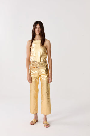 Astro Metallic Linen Pants - Gold