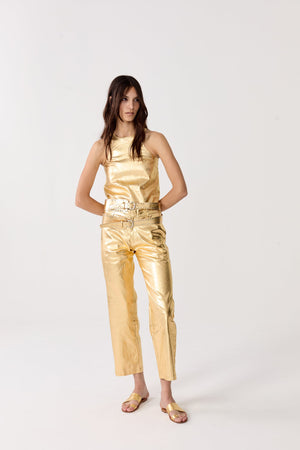 Astro Metallic Linen Pants - Gold