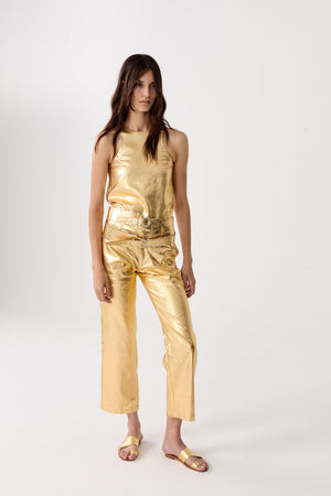 Astro Metallic Linen Pants - Gold