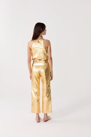 Astro Metallic Linen Pants - Gold