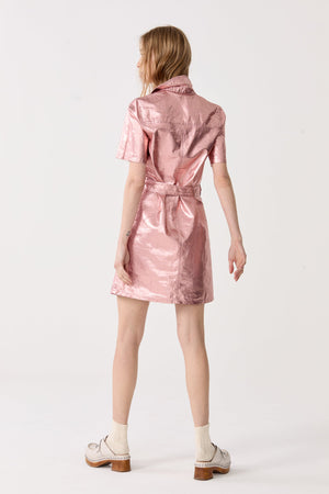 Franca Metallic Linen Dress - Peach Fuzz