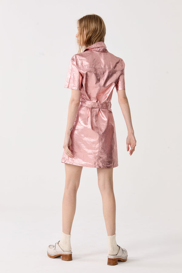 Franca Metallic Linen Dress - Peach Fuzz