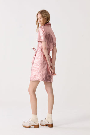Franca Metallic Linen Dress - Peach Fuzz