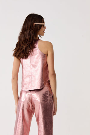 Loto Metallic Linen Top - Metallic Peach Fuzz
