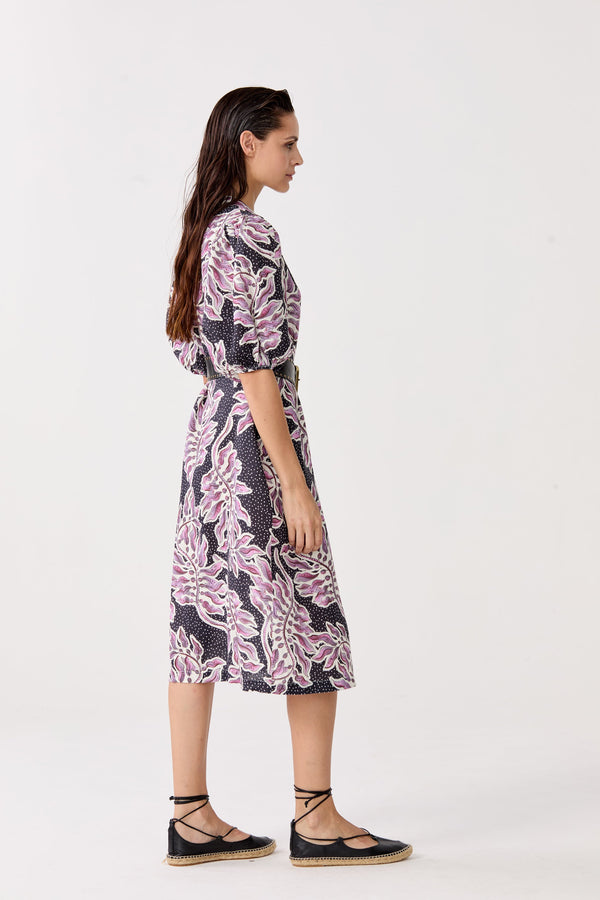 Bubble Linen Dress - Lavender Sky with Contrasting Details