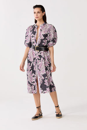 Bubble Linen Dress - Lavender Sky with Contrasting Details