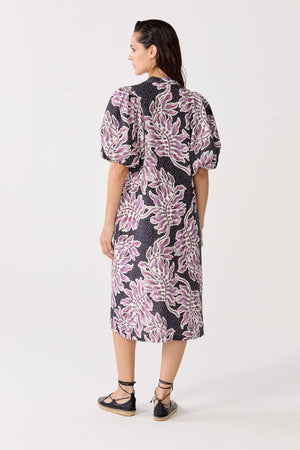 Bubble Linen Dress - Lavender Sky with Contrasting Details