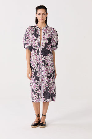 Bubble Linen Dress - Lavender Sky with Contrasting Details