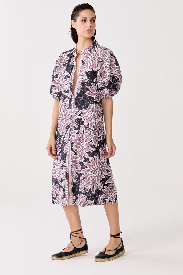 Bubble Linen Dress - Lavender Sky with Contrasting Details