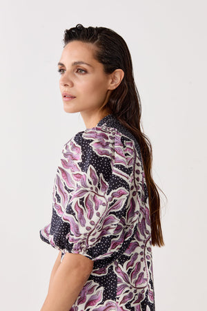 Bubble Linen Dress - Lavender Sky with Contrasting Details