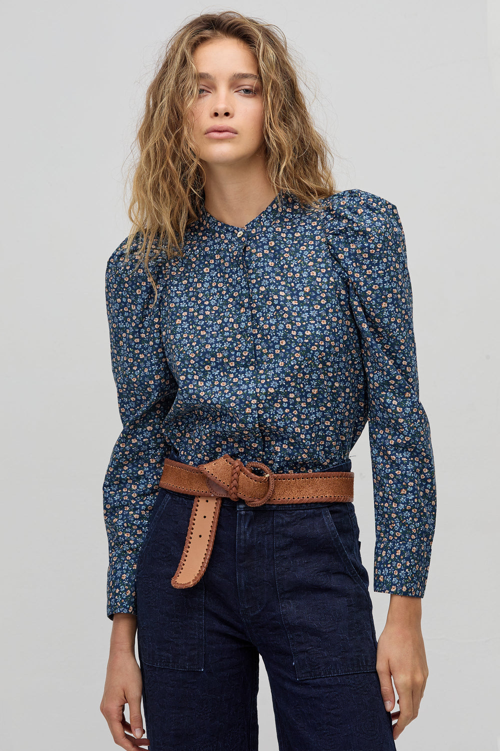 Lilium Poplin Shirt - Blue Ditsy Flowers