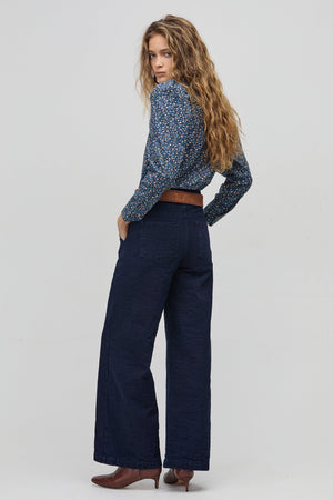 Lilium Poplin Shirt - Blue Ditsy Flowers