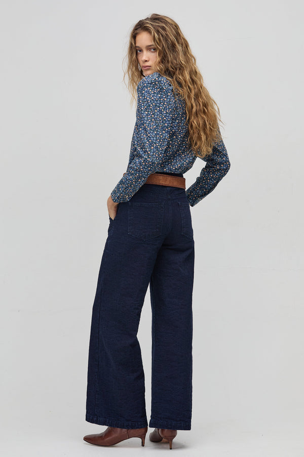 Lilium Poplin Shirt - Blue Ditsy Flowers