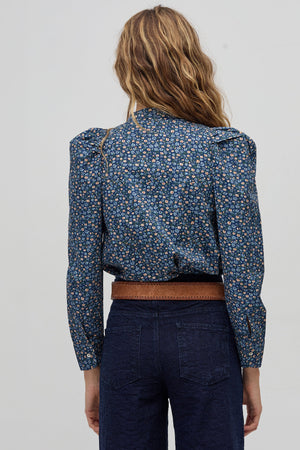 Lilium Poplin Shirt - Blue Ditsy Flowers