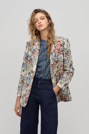 Lilium Poplin Shirt - Blue Ditsy Flowers