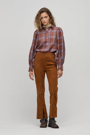 Camille Linen Shirt - Hazelnut Checks