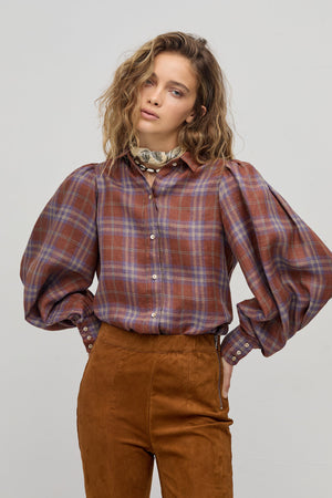 Camille Linen Shirt - Hazelnut Checks