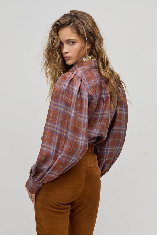 Camille Linen Shirt - Hazelnut Checks