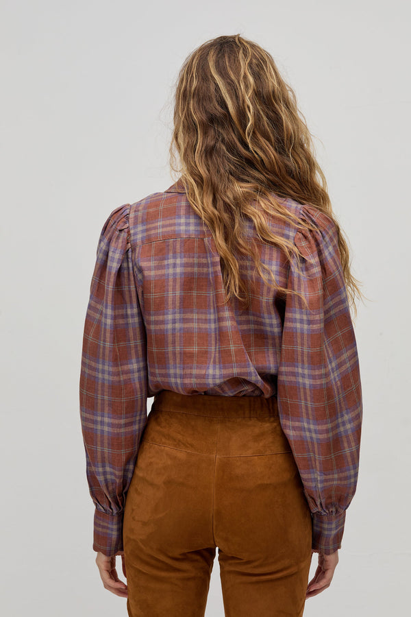 Camille Linen Shirt - Hazelnut Checks