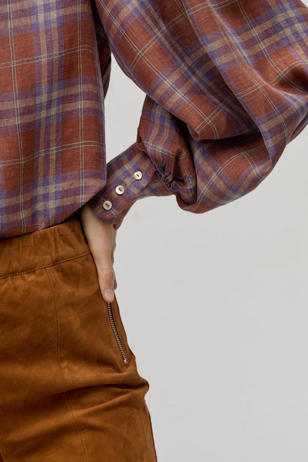 Camille Linen Shirt - Hazelnut Checks