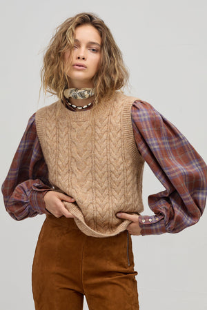 Camille Linen Shirt - Hazelnut Checks