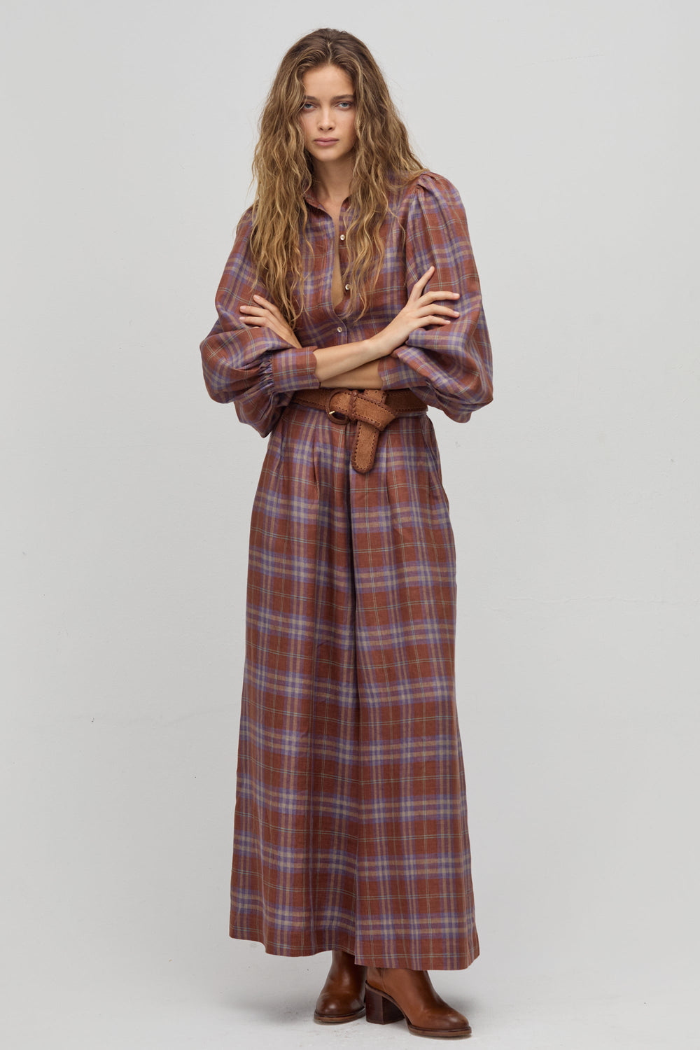 Sabi Linen Pants - Hazelnut Checks