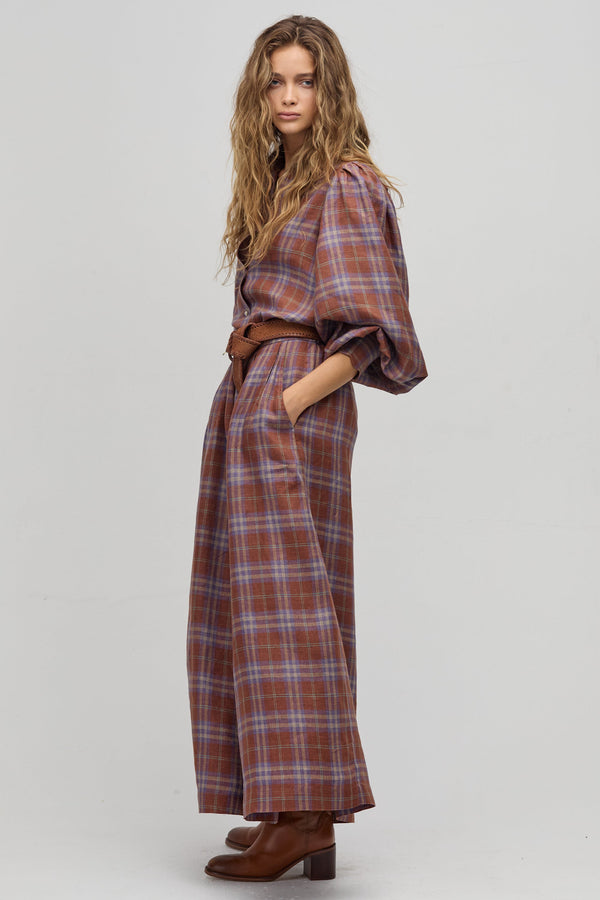 Sabi Linen Pants - Hazelnut Checks