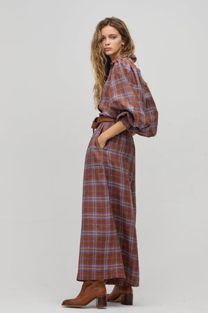 Sabi Linen Pants - Hazelnut Checks