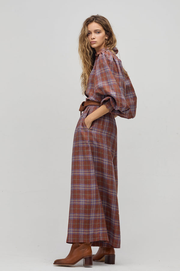 Sabi Linen Pants - Hazelnut Checks