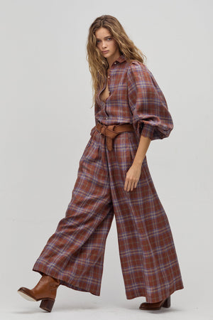 Sabi Linen Pants - Hazelnut Checks