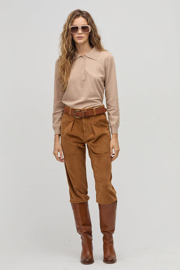 College Polo Sweater - Camel