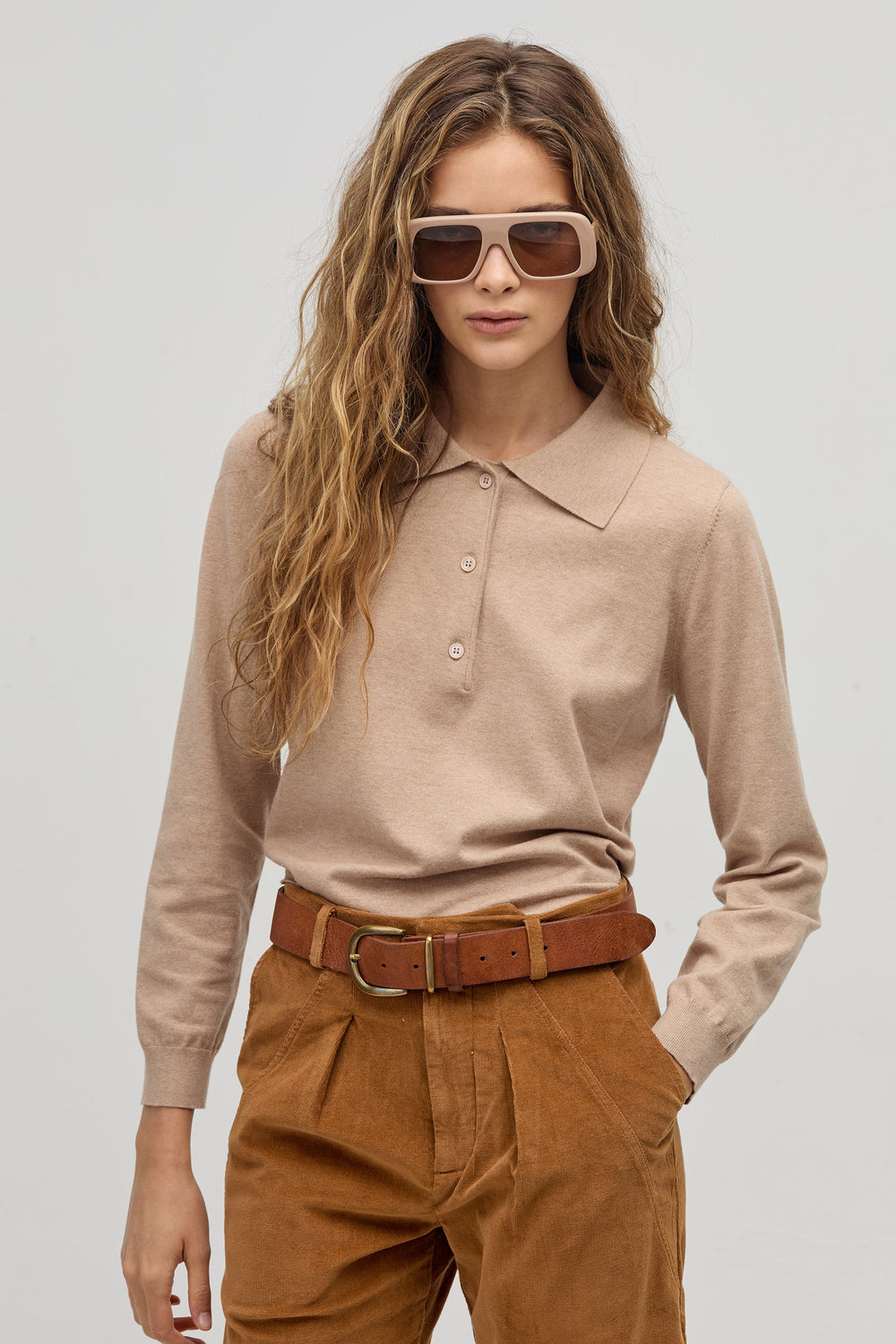 College Polo Sweater - Camel