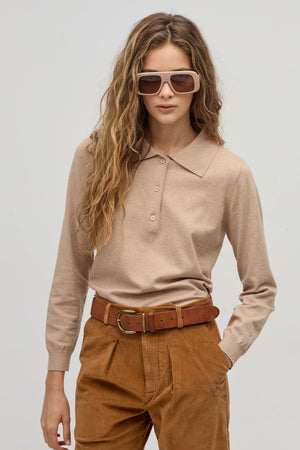 College Polo Sweater - Camel