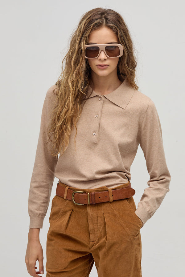College Polo Sweater - Camel