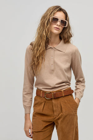 College Polo Sweater - Camel