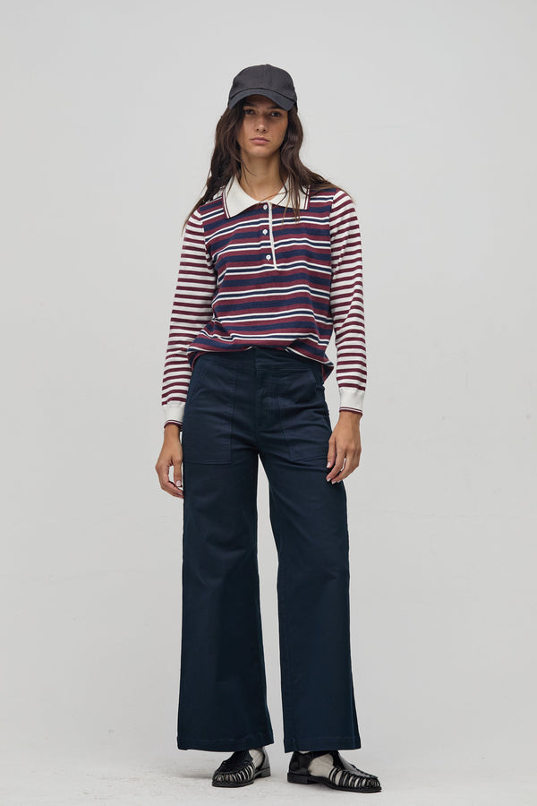 College Polo Sweater - Bordeaux and Navy Stripes