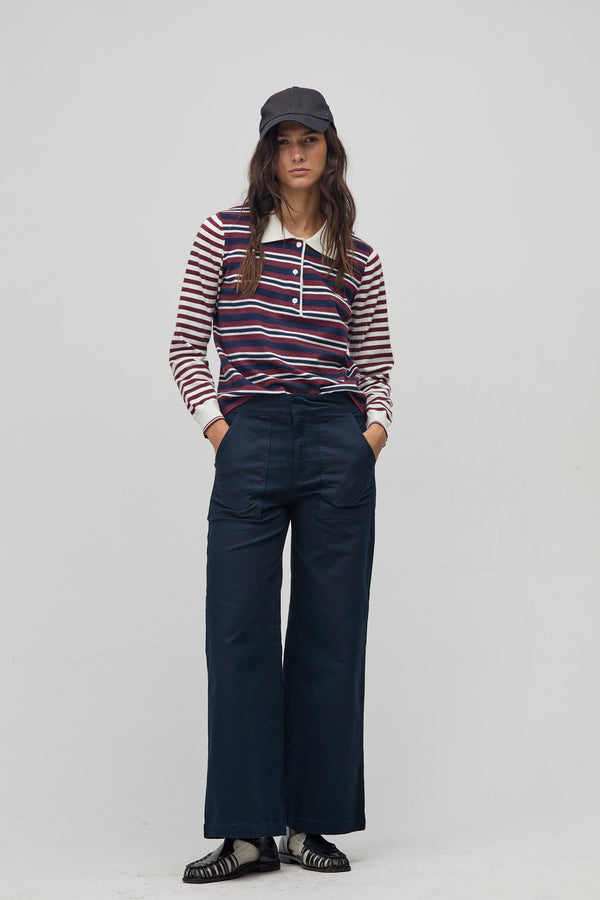 College Polo Sweater - Bordeaux and Navy Stripes