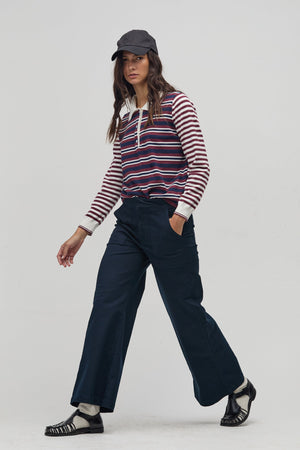 College Polo Sweater - Bordeaux and Navy Stripes