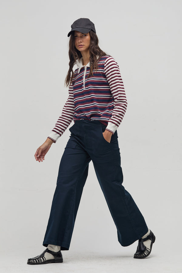 College Polo Sweater - Bordeaux and Navy Stripes