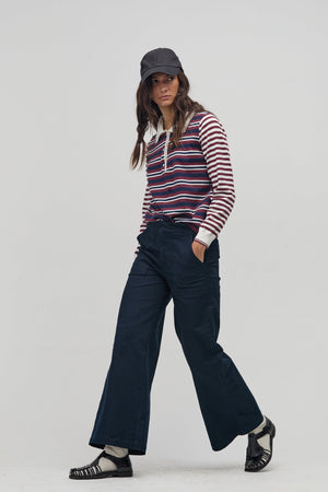 College Polo Sweater - Bordeaux and Navy Stripes