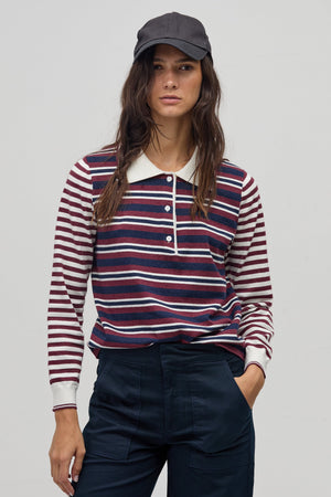 College Polo Sweater - Bordeaux and Navy Stripes