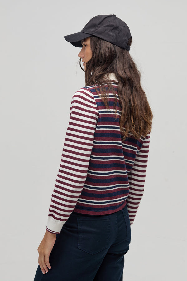 College Polo Sweater - Bordeaux and Navy Stripes