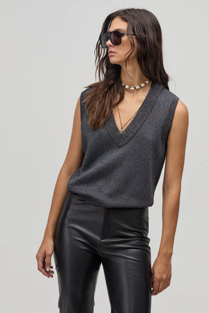 Preppy Lurex Knitted Vest - Graphite