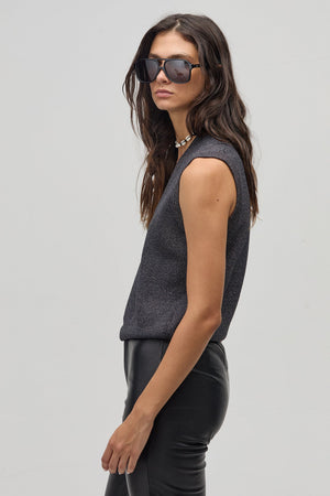 Preppy Lurex Knitted Vest - Graphite