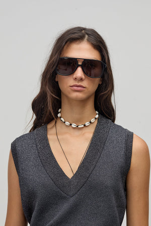 Preppy Lurex Knitted Vest - Graphite