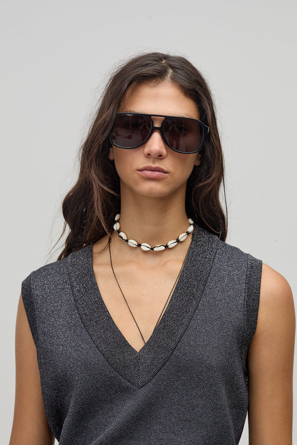 Preppy Lurex Knitted Vest - Graphite