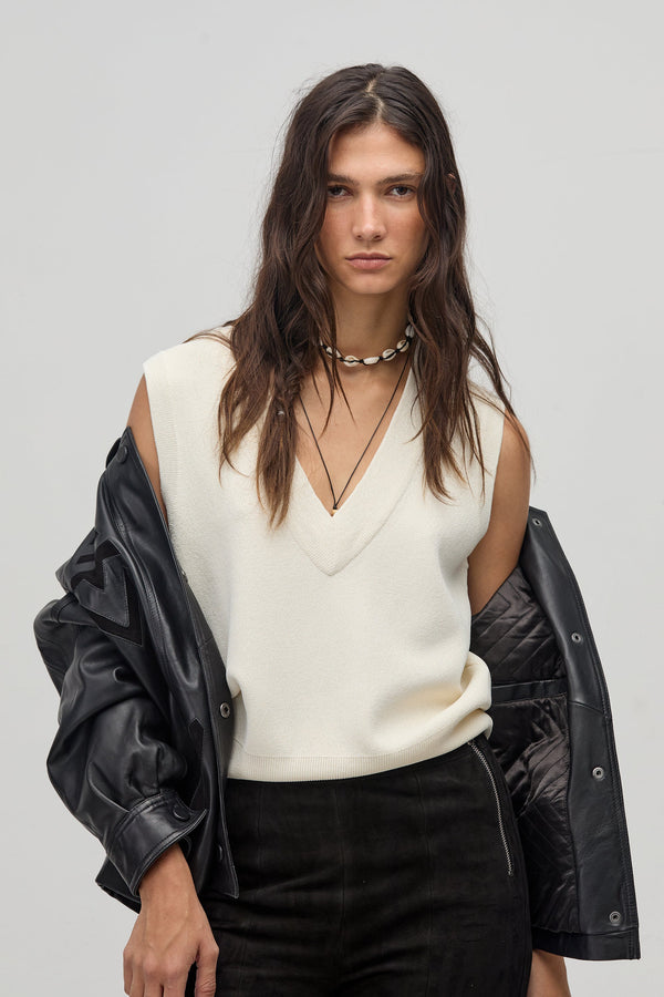 Preppy Lurex Knitted Vest - White