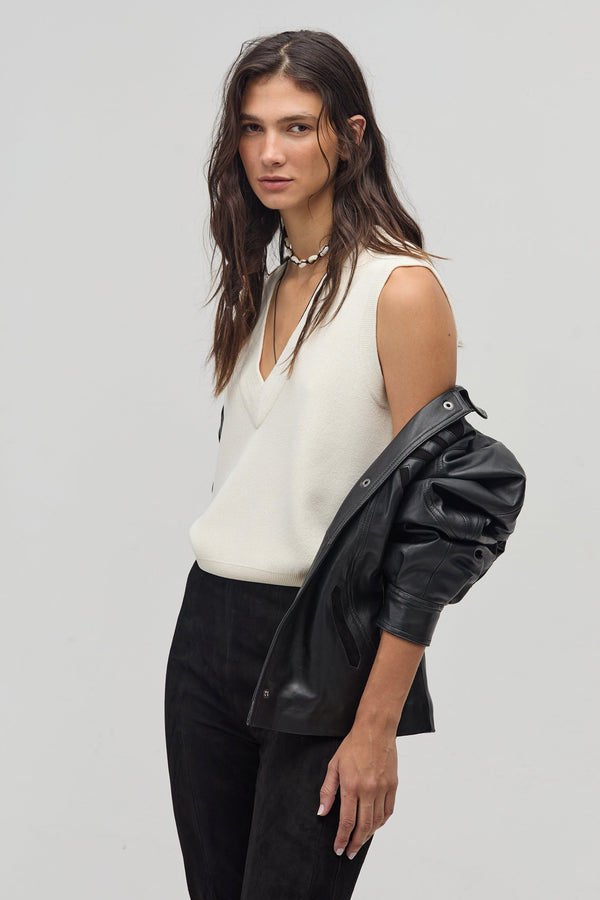 Preppy Lurex Knitted Vest - White