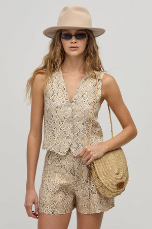Jack Metallic Linen Vest - Snake Print