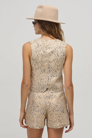Frida Metallic Linen Shorts - Snake Print